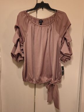 MSK Mauve Satin Peasant Blouse with Side Tie